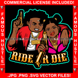 Ride Or Die Two Babies Gangster Boy And Girl Mean Scar Face Gold Gund Jewelry Teeth Pig Tail Female Hair Gang Sign Gesture Hip Hop Hood Ghetto Thug Hustler Drip Famous Hustle Quote Art Graphic Design Logo T-Shirt Print Printing JPG PNG SVG Vector Cut File