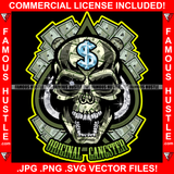 Original Gangster Skull Head Face Diamond Dollar Sign Diamonds Teeth Eye Cash Money Hip Hop Rap Rapper Plug Trap Street Hood Ghetto Swag Thug Hustler Hustling Famous Hustle Quote Art Graphic Design Logo T-Shirt Print Printing JPG PNG SVG Vector Cut File