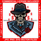 Famous Hustle Gangster Skull Face Boss Angry Black Dress Hat Rose Dollar Sign Diamond Tie Hip Hop Rap Plug Trap Street Hood Ghetto Swag Thug Hustler Hustling Baller Trapper Art Graphic Design Logo T-Shirt Print Printing JPG PNG SVG Vector Cut File