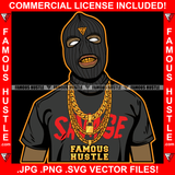 Savage Gangster Wearing Ski Mask Gang Member Gold Necklace Chains Showing Gold Teeth Grill Hip Hop Rap Rapper Plug Trap Street Hood Ghetto Thug Hustler Hustling Famous Hustle Rich Art Graphic Design Logo T-Shirt Print Printing JPG PNG SVG Vector Cut File