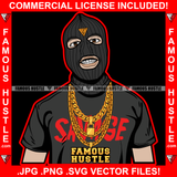 Gangster Hustle White Man Ski Mask Gold Jewelry Necklace Face Mask Hip Hop Rap Rapper Plug Trap Street Hood Ghetto Swag Thug Hustler Hustling Drip Famous Hustle Art Graphic Design Logo T-Shirt Print Printing JPG PNG SVG Vector Cut File