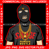 Gangster Hustle Black Man Ski Mask Gold Teeth Jewelry Necklace Face Mask White Eyes Hip Hop Plug Trap Street Hood Ghetto Swag Thug Hustler Hustling Drip Famous Hustle Art Graphic Design Logo T-Shirt Print Printing JPG PNG SVG Vector Cut File