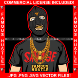 Gangster Hustle Black Man Ski Mask Gold Teeth Jewelry Necklace Face Mask White Eyes Hip Hop Plug Trap Street Hood Ghetto Swag Thug Hustler Hustling Drip Famous Hustle Art Graphic Design Logo T-Shirt Print Printing JPG PNG SVG Vector Cut File