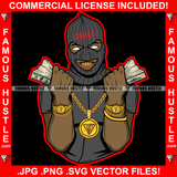 The Weak Get Eaten Gangster Black Man Ski Mask Two Cash Money Stacks Male Robber White Eyes Face Mask Gold Teeth Jewelry Hip Hop Rap Plug Street Gang Famous Hustle Art Graphic Design Logo T-Shirt Print Printing JPG PNG SVG Vector Cut File