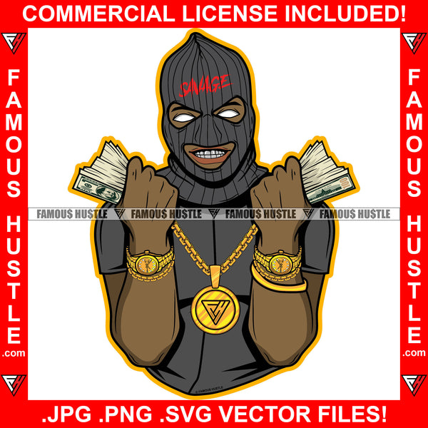 Respect Gangster Black Man Ski Mask Two Cash Money Stacks Male Robber ...