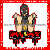 Money & Power Man Ski Mask Two Cash Money Stacks Male Robber White Eyes Face Mask Gold Teeth Jewelry Hip Hop Rap Plug Street Gang Famous Hustle Quote Art Graphic Design Logo T-Shirt Print Printing JPG PNG SVG Vector Cut File