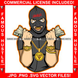 Money & Power Man Ski Mask Two Cash Money Stacks Male Robber White Eyes Face Mask Gold Teeth Jewelry Hip Hop Rap Plug Street Gang Famous Hustle Art Graphic Design Logo T-Shirt Print Printing JPG PNG SVG Vector Cut File