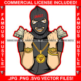 Cash Hunter Man Ski Mask Two Cash Money Stacks Male Robber White Eyes Face Mask Gold Teeth Jewelry Hip Hop Rap Plug Street Gang Famous Hustle Art Graphic Design Logo T-Shirt Print Printing JPG PNG SVG Vector Cut File