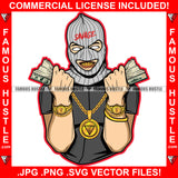 Cash Hunter Man Ski Mask Two Cash Money Stacks Male Robber White Eyes Face Mask Gold Teeth Jewelry Hip Hop Rap Plug Street Gang Famous Hustle Art Graphic Design Logo T-Shirt Print Printing JPG PNG SVG Vector Cut File