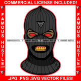 Famous Hustle Gangster Man Black Ski Mask Face Gold Teeth Red Eyes Robber Face Hip Hop Rap Rapper Plug Trap Street Hood Ghetto Thug Savage Gang Art Graphic Design Logo T-Shirt Print Printing JPG PNG SVG Vector Cut File