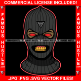 Famous Hustle Gangster Man Black Ski Mask Face Gold Teeth Red Eyes Robber Face Hip Hop Rap Rapper Plug Trap Street Hood Ghetto Thug Savage Gang Art Graphic Design Logo T-Shirt Print Printing JPG PNG SVG Vector Cut File