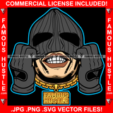 Gangster White Man Wearing Black Ski Mask No Eyes Teeth Gold Necklace Hip Hop Rap Rapper Plug Trap Street Hood Ghetto Swag Thug Hustler Hustling Famous Hustle Baller Trapper Art Graphic Design Logo T-Shirt Print Printing JPG PNG SVG Vector Cut File