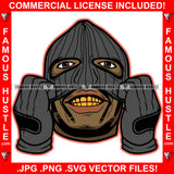 Gangster Man Wearing Black Ski Mask Eyes Gold Teeth Hip Hop Rap Rapper Plug Trap Street Hood Ghetto Swag Thug Hustler Hustling Famous Hustle Baller Trapper Art Graphic Design Logo T-Shirt Print Printing JPG PNG SVG Vector Cut File