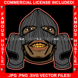 Gangster Man Wearing Black Ski Mask Eyes Gold Teeth Hip Hop Rap Rapper Plug Trap Street Hood Ghetto Swag Thug Hustler Hustling Famous Hustle Baller Trapper Art Graphic Design Logo T-Shirt Print Printing JPG PNG SVG Vector Cut File