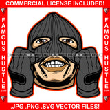 Gangster White Man Mean Smile Wearing Black Ski Mask Eyes Hip Hop Rap Rapper Plug Trap Street Hood Ghetto Swag Thug Hustler Hustling Famous Hustle Baller Trapper Art Graphic Design Logo T-Shirt Print Printing JPG PNG SVG Vector Cut File