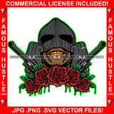 Gangster Man Wearing Black Ski Mask No Eyes Gold Teeth Roses Pistol Guns Hip Hop Rap Rapper Plug Trap Street Hood Ghetto Swag Thug Hustler Hustling Famous Hustle Baller Trapper Art Graphic Design Logo T-Shirt Print Printing JPG PNG SVG Vector Cut File