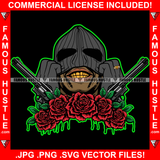 Gangster Man Wearing Black Ski Mask No Eyes Gold Teeth Roses Pistol Guns Hip Hop Rap Rapper Plug Trap Street Hood Ghetto Swag Thug Hustler Hustling Famous Hustle Baller Trapper Art Graphic Design Logo T-Shirt Print Printing JPG PNG SVG Vector Cut File