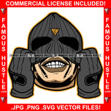 Famous Hustle Gangster Man Wearing Black Ski Mask No Eyes Hip Hop Rap Rapper Plug Trap Street Hood Ghetto Swag Thug Hustler Hustling Baller Trapper Art Graphic Design Logo T-Shirt Print Printing JPG PNG SVG Vector Cut File