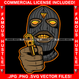 Gangster Black Ski Mask Man Mean Face Gold Teeth Eyes Gun Robber Burglar Hip Hop Rap Rapper Famous Hustler Hustling Trapper Street Thug Dope Baller Trapper Hustling Demon Rapper Art Graphic Design Logo T-Shirt Print Printing JPG PNG SVG Vector Cut File