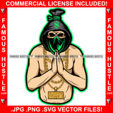 Gangster Money Bag Cartoon Character Skull Hoodie Face Mask Black Hooded Praying Hands Gold Jewelry Hip Hop Plug Trap Street Hood Ghetto Swag Thug Boss Hustler Drip Famous Hustle Art Graphic Design Logo T-Shirt Print Printing JPG PNG SVG Vector Cut File
