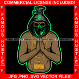 Black Gangster Money Bag Cartoon Character Skull Hoodie Face Mask Black Hooded Praying Hands Gold Jewelry Hip Hop Trap Street Hood Ghetto Swag Thug Boss Hustler Drip Famous Hustle Art Graphic Design Logo T-Shirt Print Printing JPG PNG SVG Vector Cut File