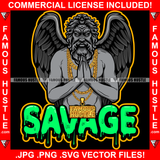 Savage Dripping Drip Greek Mythology Statue Zeus Devil Wings Gold Necklace Hip Hop Rap Plug Trap Street Hood Ghetto Swag Thug Hustler Hustling Drip Famous Hustle Quote Art Graphic Design Logo T-Shirt Print Printing JPG PNG SVG Vector Cut File