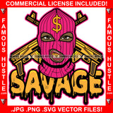 Savage Dripping Sexy Gangster Black Woman Pink Ski Mask Gold Teeth Jewelry Guns Mean Face Gang Member Hip Hop Rap Lady Street Ghetto Swag Thug Hustling Flex Drip Dripping Quote Art Graphic Design Logo T-Shirt Print Printing JPG PNG SVG Vector Cut File