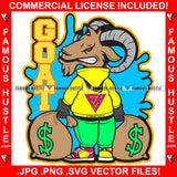 Goat Gangster G.O.A.T. Greatest Of All Time Cartoon Character Sneakers Hoodie Angry Face Money Bags Cash Stack Hip Hop Rap Hustler Drip Trap Hood Thug Gang Street Ghetto Quote Art Graphic Design Logo T-Shirt Print Printing JPG PNG SVG Vector Cut File
