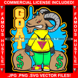 Goat Gangster G.O.A.T. Greatest Of All Time Cartoon Character Sneakers Hoodie Angry Face Money Bags Cash Stack Hip Hop Rap Hustler Drip Trap Hood Thug Gang Street Ghetto Quote Art Graphic Design Logo T-Shirt Print Printing JPG PNG SVG Vector Cut File